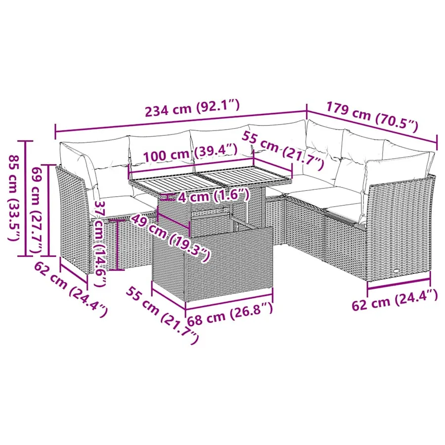 Salon de jardin avec coussins 7 pcs gris résine tressée - 12