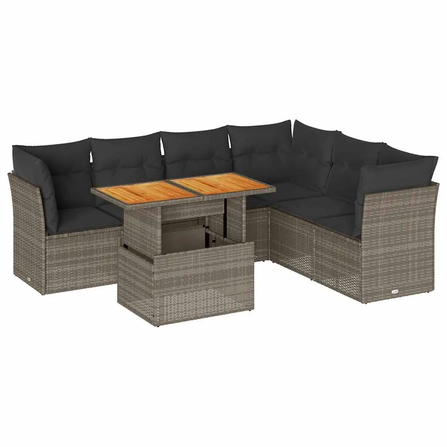 Salon de jardin avec coussins 7 pcs gris résine tressée - 2