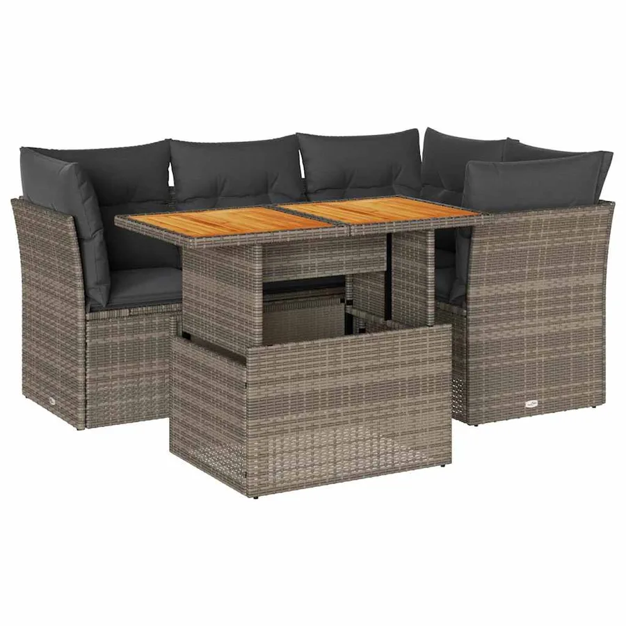 Salon de jardin 5 pcs avec coussins gris résine tressée - 2