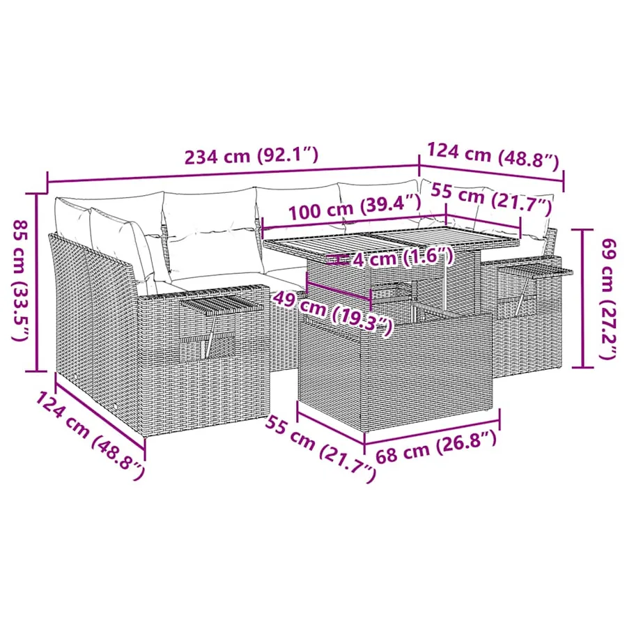 Salon de jardin avec coussins 7 pcs gris résine tressée - 16
