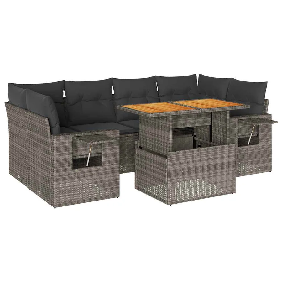 Salon de jardin avec coussins 7 pcs gris résine tressée - 2