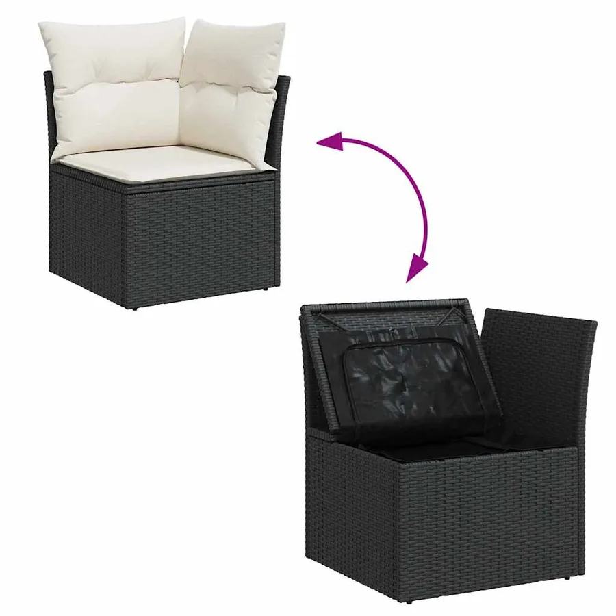 Salon de jardin 9 pcs avec coussins noir résine tressée - 8
