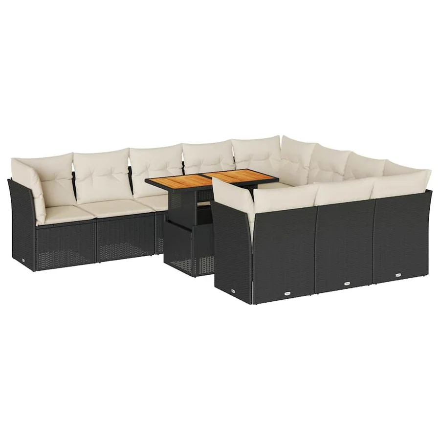 Salon de jardin 11 pcs avec coussins noir résine tressée - 2