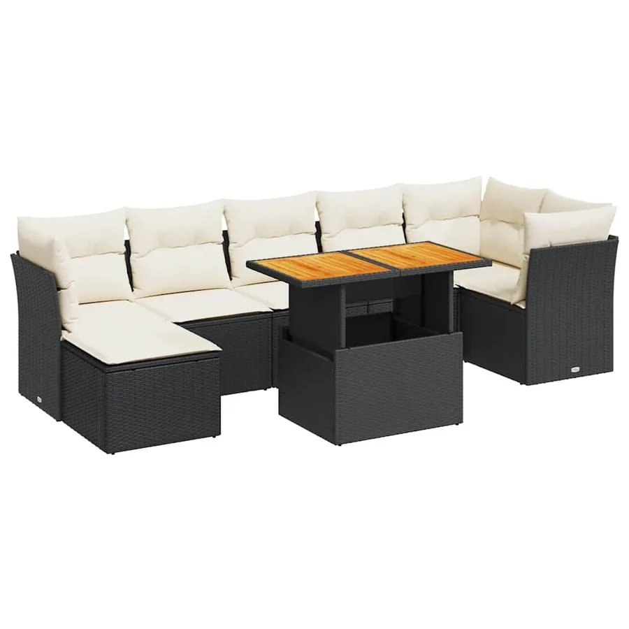 Salon de jardin 8 pcs avec coussins noir résine tressée - 2