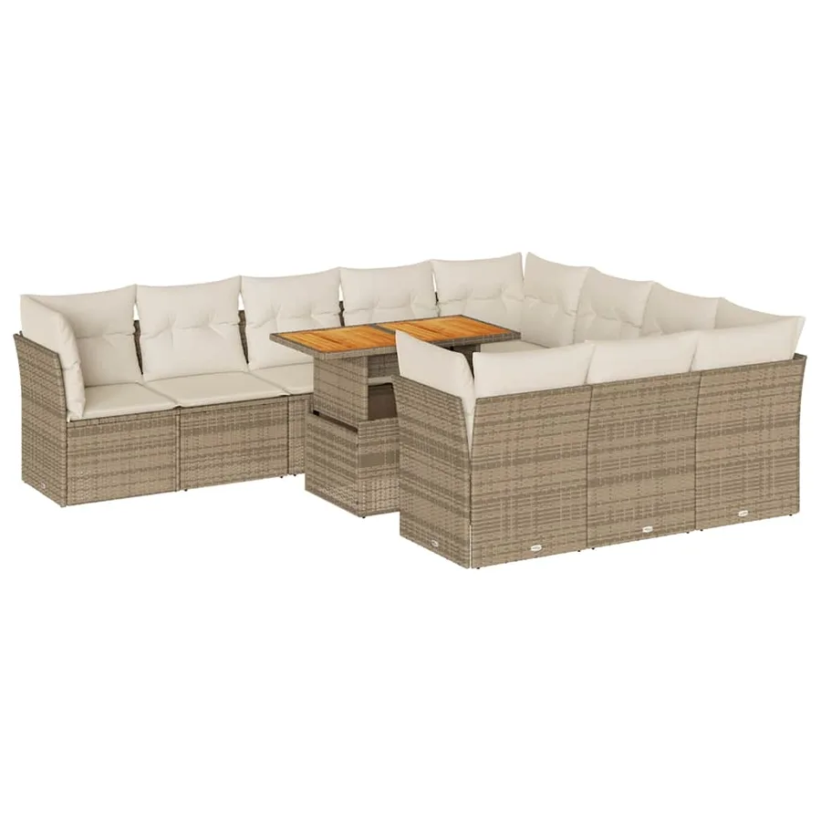 Salon de jardin 11 pcs avec coussins beige résine tressée - 2