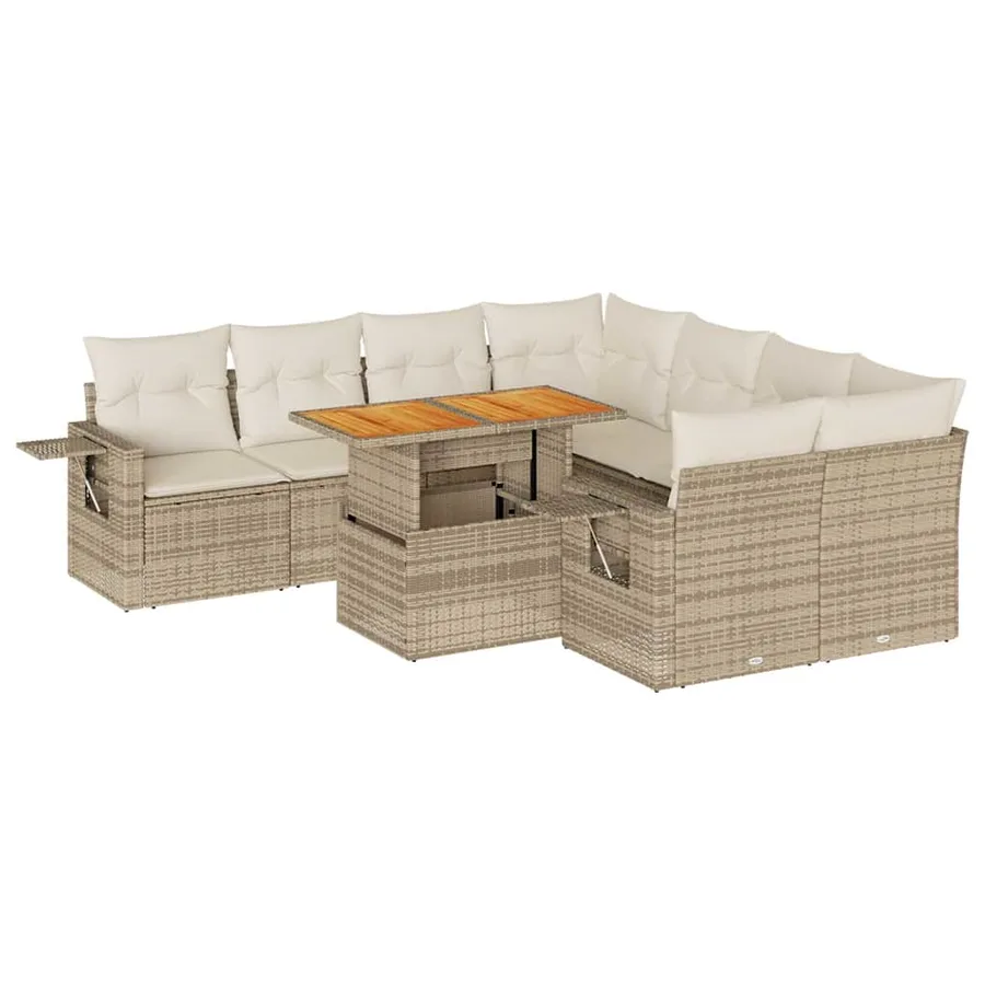 Salon de jardin avec coussins 9 pcs beige résine tressée - 2