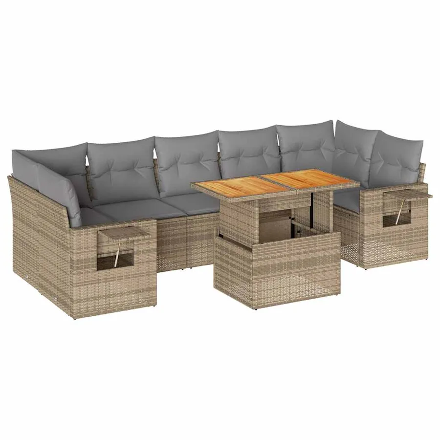 Salon de jardin avec coussins 8 pcs beige résine tressée - 2