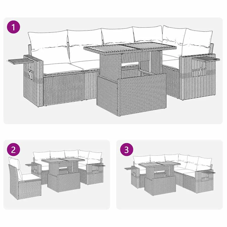Salon de jardin 6 pcs avec coussins noir résine tressée - 12