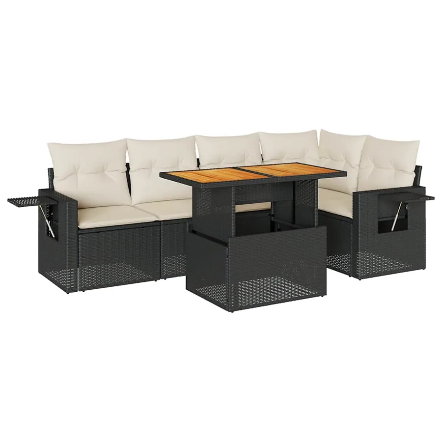 Salon de jardin 6 pcs avec coussins noir résine tressée - 2