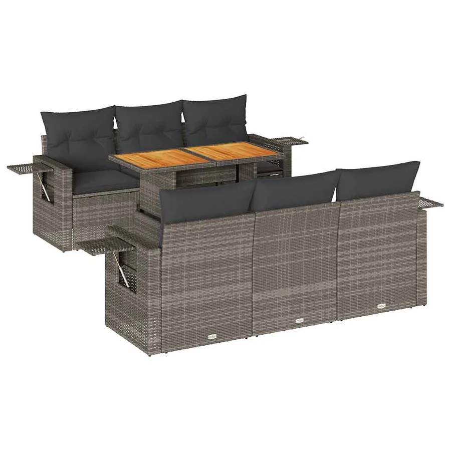 Salon de jardin avec coussins 7 pcs gris résine tressée - 2