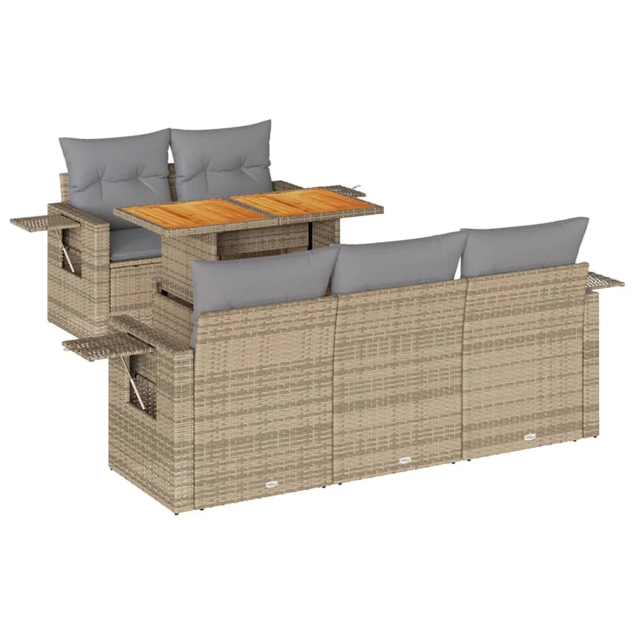 Salon de jardin avec coussins 6 pcs beige résine tressée - 2
