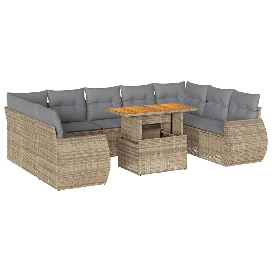 Salon de jardin avec coussins 10 pcs beige résine tressée - 2