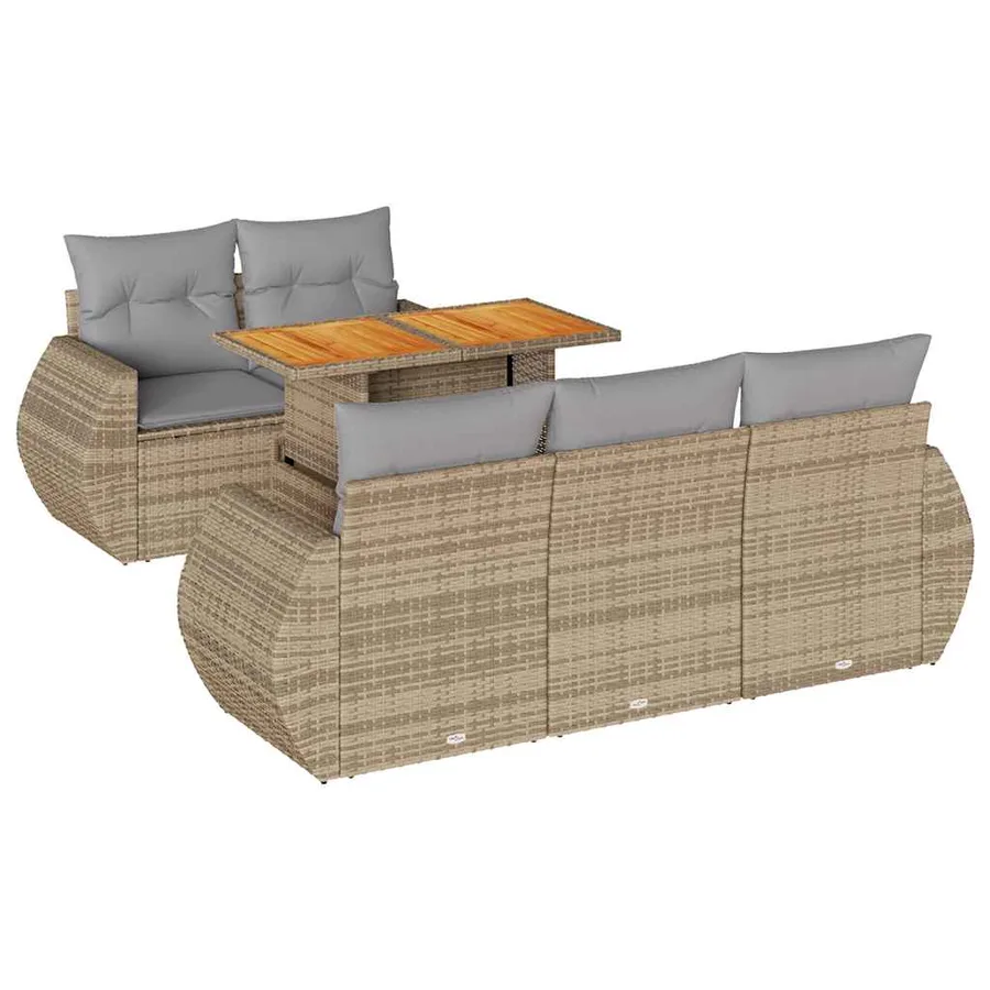 Salon de jardin avec coussins 6 pcs beige résine tressée - 2