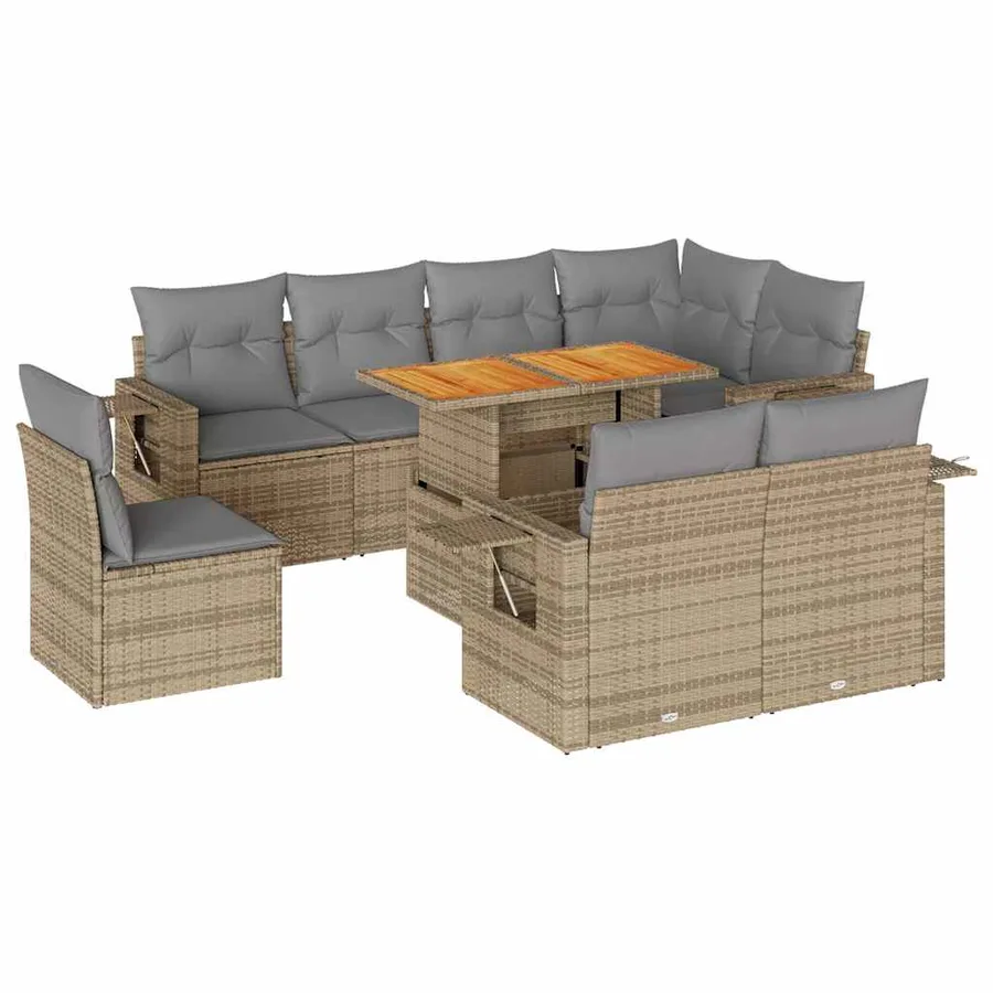 Salon de jardin avec coussins 9 pcs beige résine tressée - 2