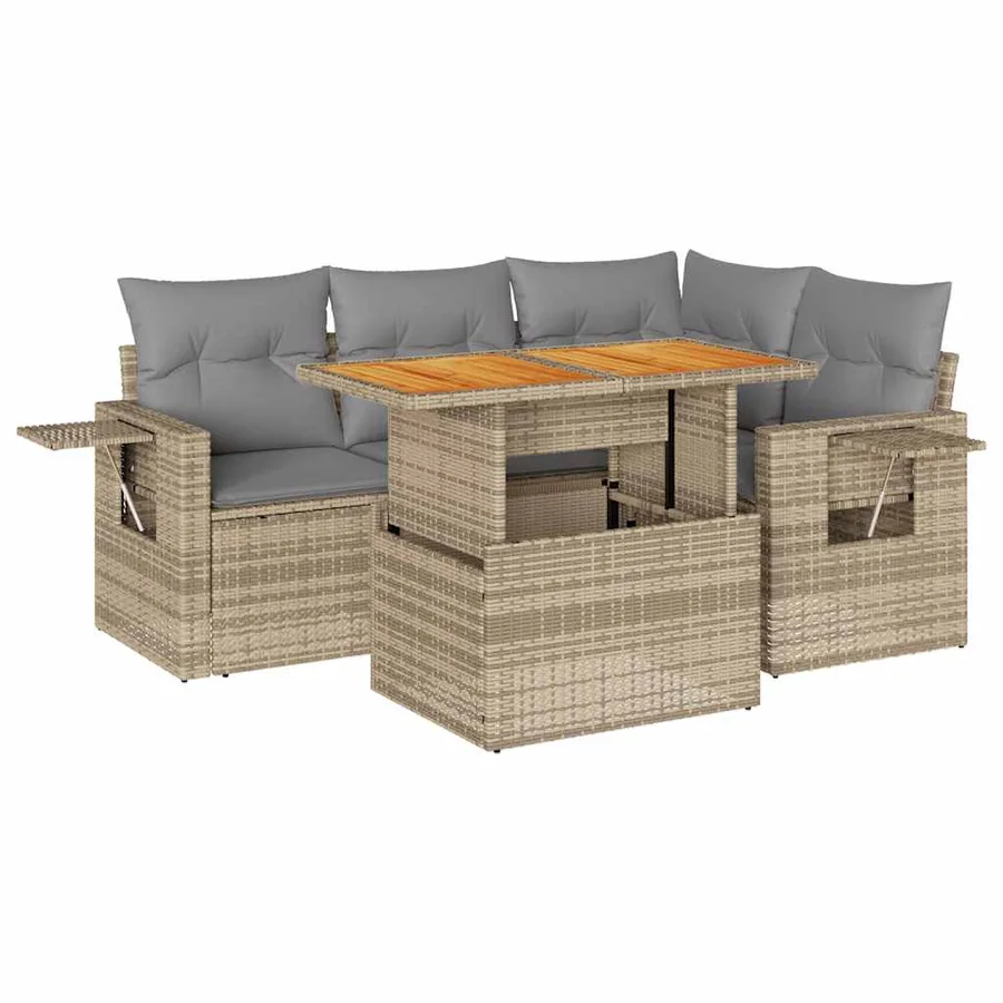 Salon de jardin avec coussins 5 pcs beige résine tressée - 2