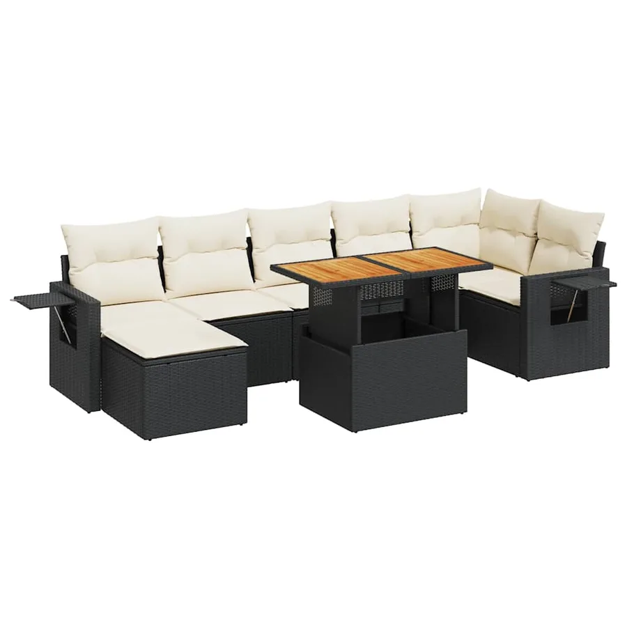 Salon de jardin 8 pcs avec coussins noir résine tressée - 2