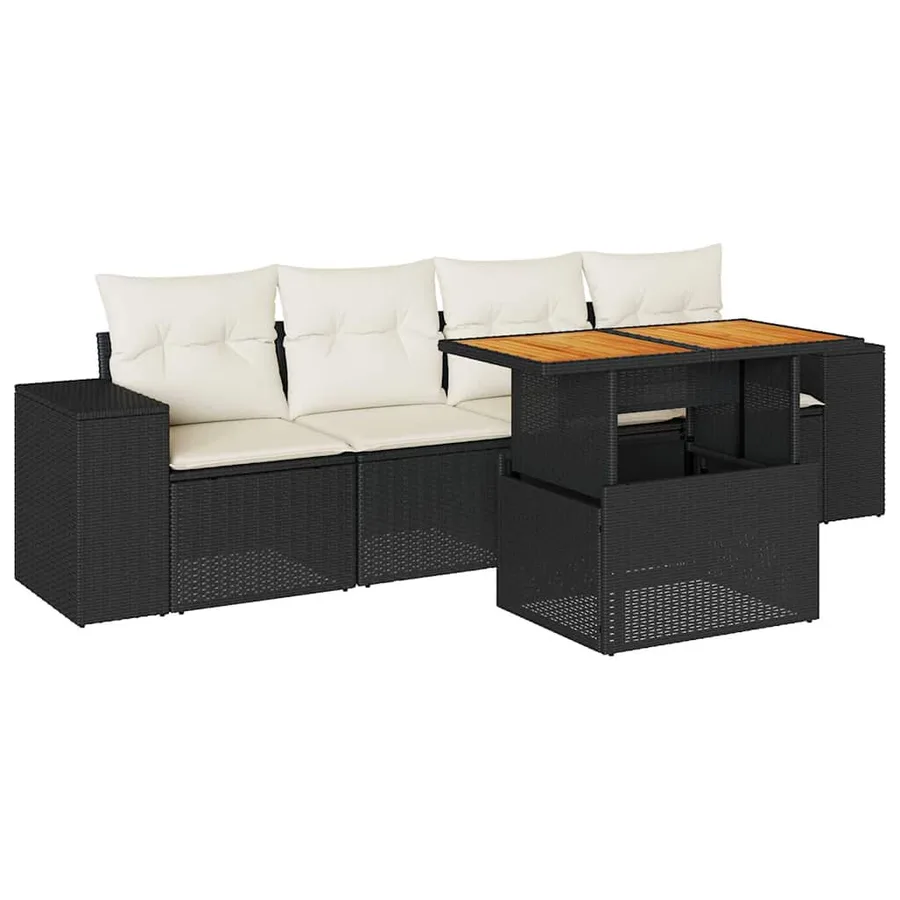 Salon de jardin 5 pcs avec coussins noir résine tressée - 2