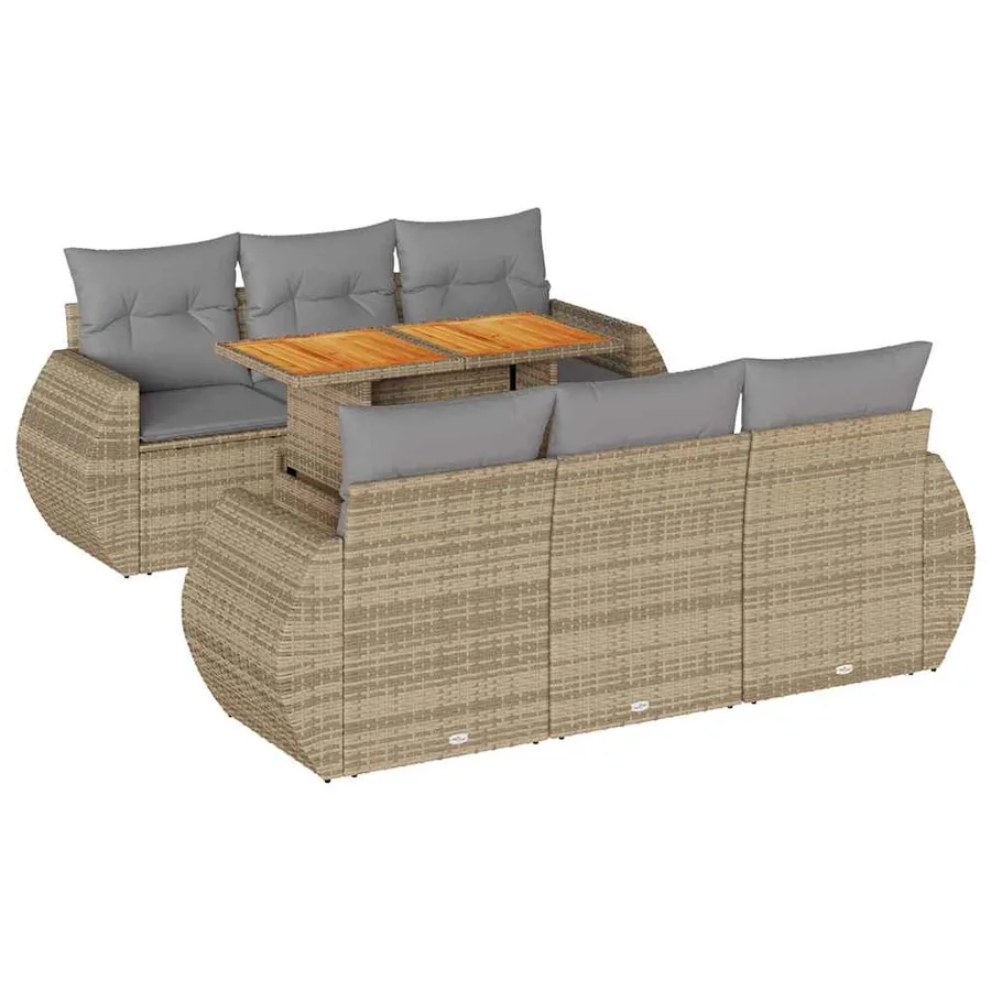 Salon de jardin avec coussins 7 pcs beige résine tressée - 2