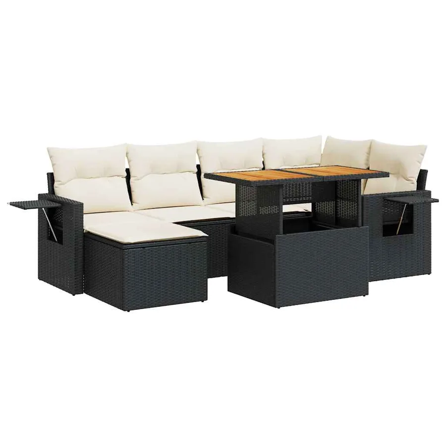Salon de jardin 7 pcs avec coussins noir résine tressée 62 x 62 x 69 cm - 65,0 kg - 2