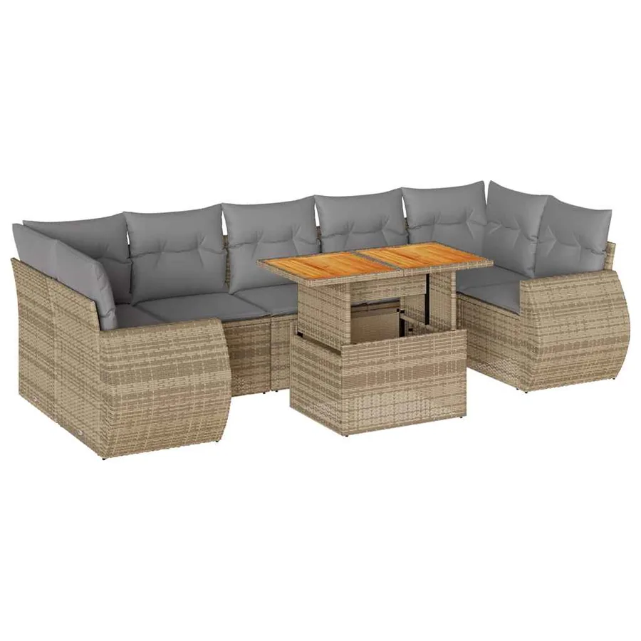 Salon de jardin avec coussins 8 pcs beige résine tressée - 2