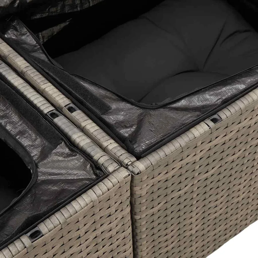 Salon de jardin 9 pcs avec coussins gris résine tressée - 13