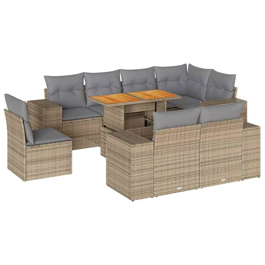 Salon de jardin avec coussins 9 pcs beige résine tressée - 2