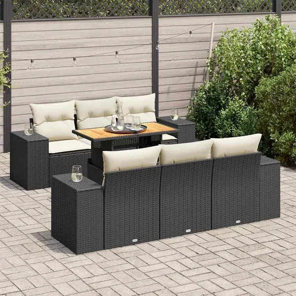 Salon de jardin 7 pcs avec coussins noir résine tressée 83 x 62 x 69 cm - 74,4 kg