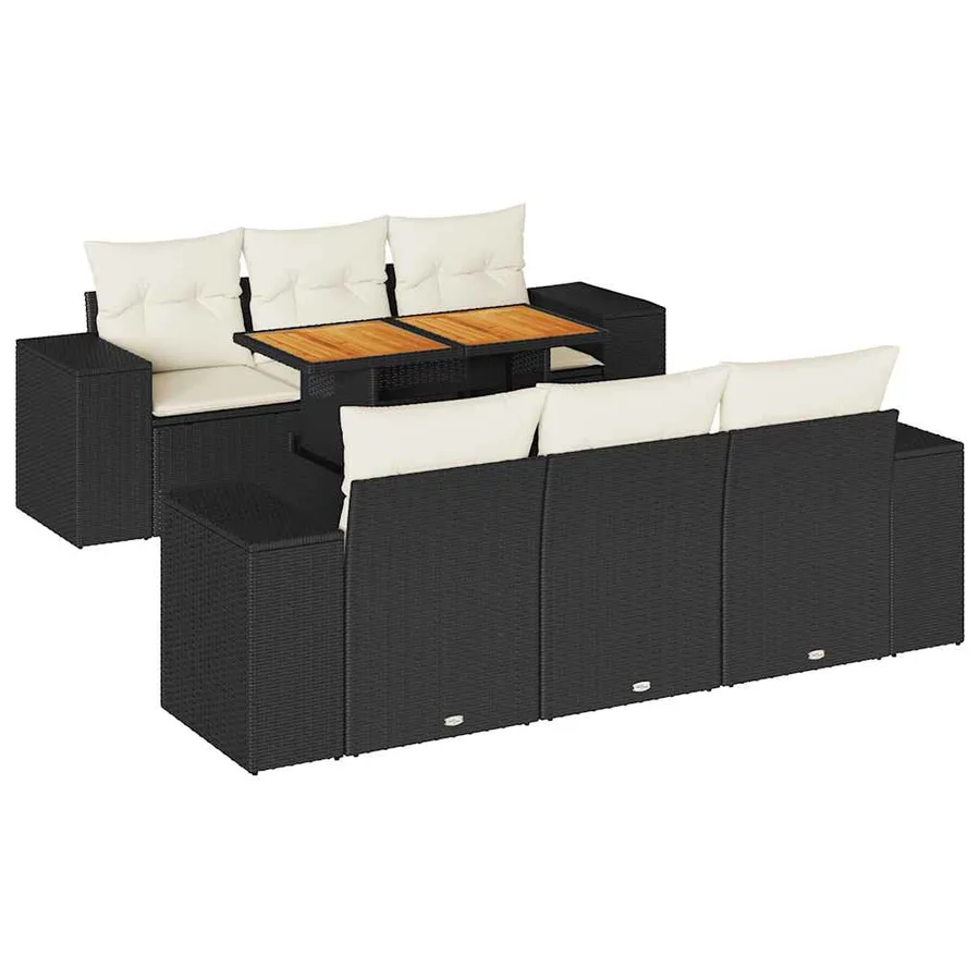 Salon de jardin 7 pcs avec coussins noir résine tressée 83 x 62 x 69 cm - 74,4 kg - 2