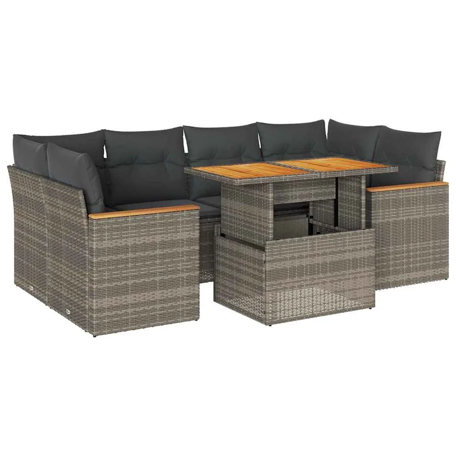 Salon de jardin avec coussins 6 pcs gris résine tressée acacia - 2