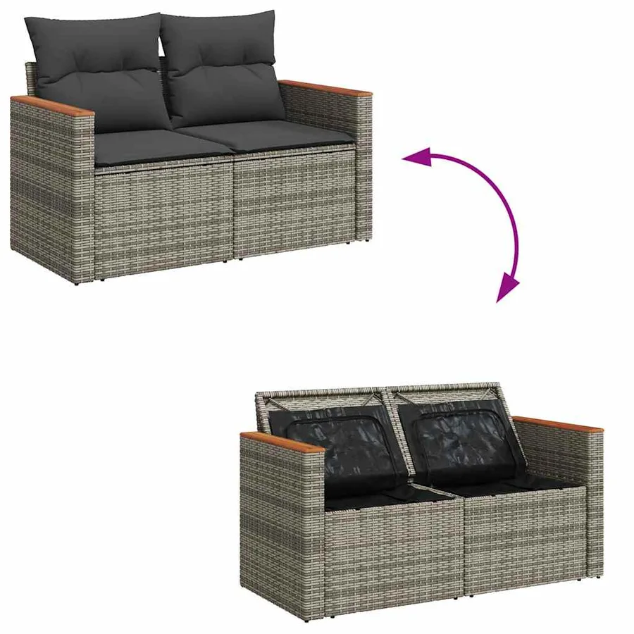 Salon de jardin avec coussins 6 pcs gris résine tressée acacia - 8