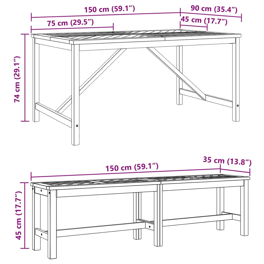Ensemble de salle à manger pour jardin 4 pc Marron - 13