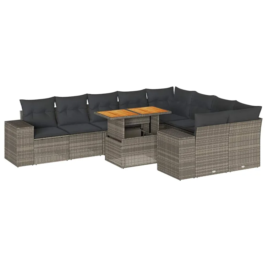 Salon de jardin avec coussins 10 pcs gris résine tressée acacia - 2