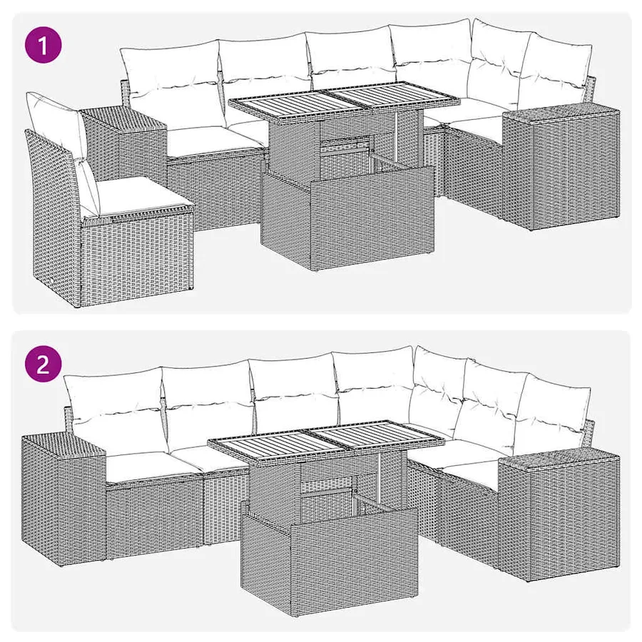 Salon de jardin avec coussins 7 pcs gris résine tressée - 11