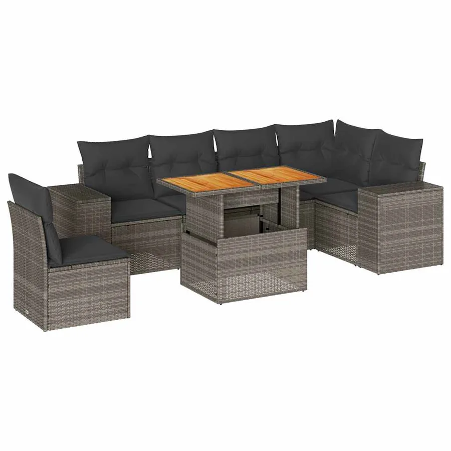 Salon de jardin avec coussins 7 pcs gris résine tressée - 2