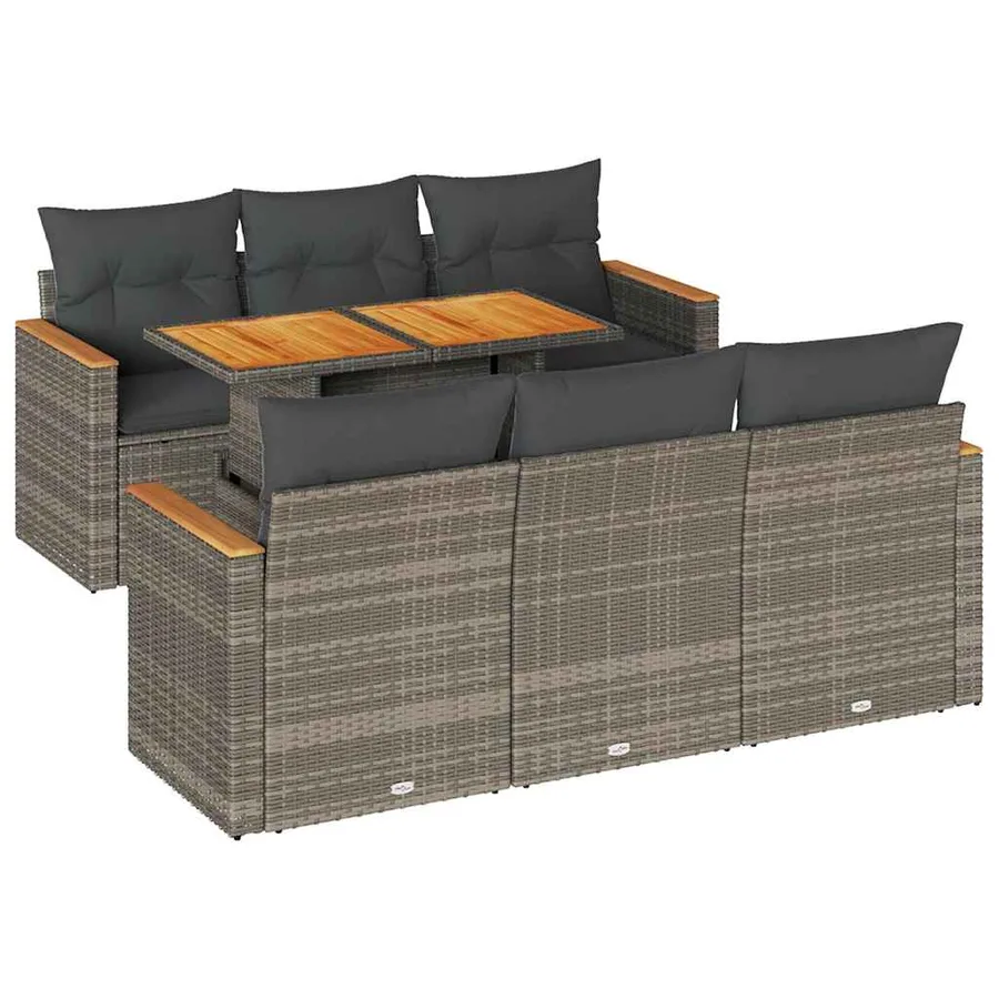 Salon de jardin avec coussins 7 pcs gris résine tressée acacia - 2
