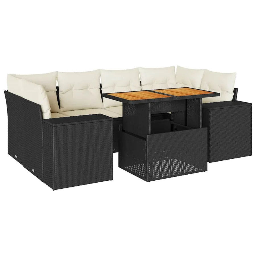 Salon de jardin 7 pcs avec coussins noir résine tressée 62 x 62 x 69 cm - 71,9 kg - 2