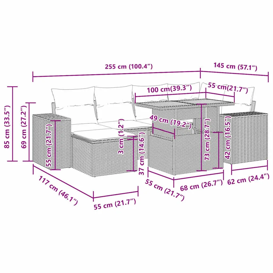 Salon de jardin avec coussins 7 pcs beige résine tressée - 16