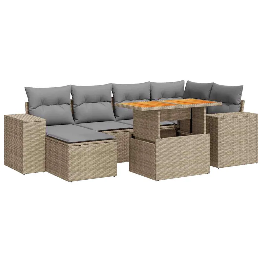 Salon de jardin avec coussins 7 pcs beige résine tressée - 2