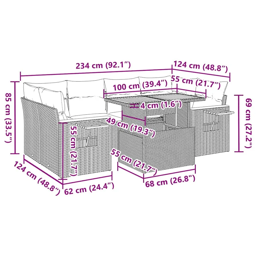Salon de jardin avec coussins 7 pcs gris résine tressée acacia - 16