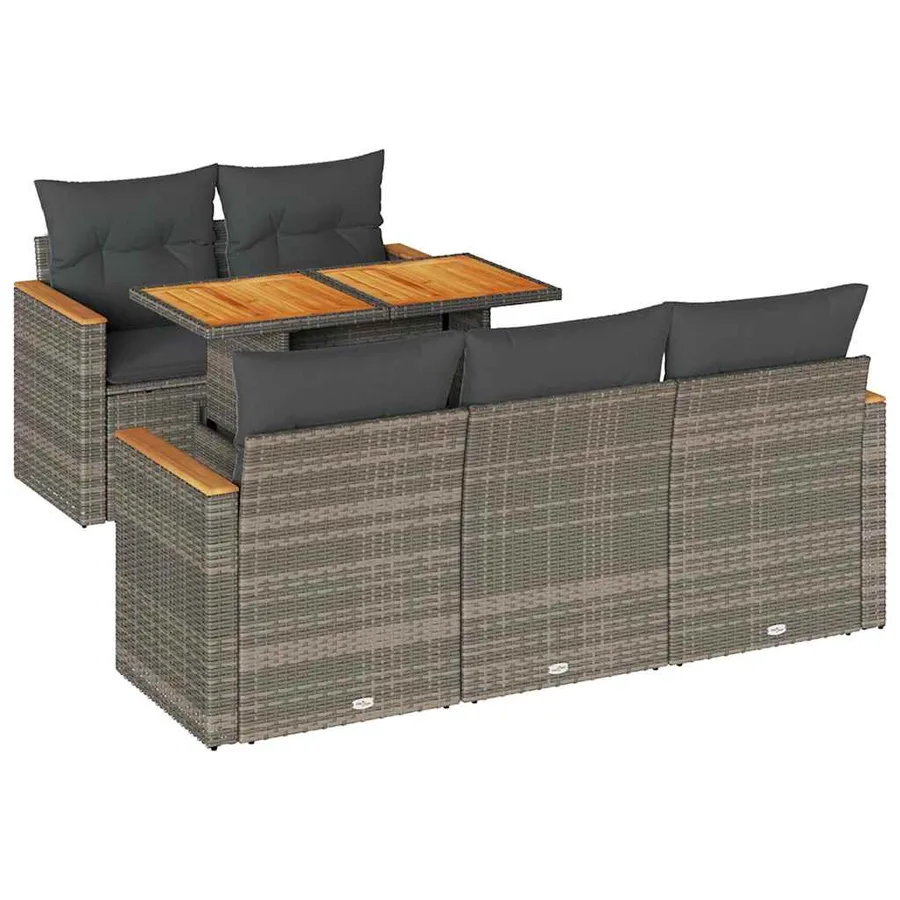 Salon de jardin avec coussins 6 pcs gris résine tressée acacia - 2