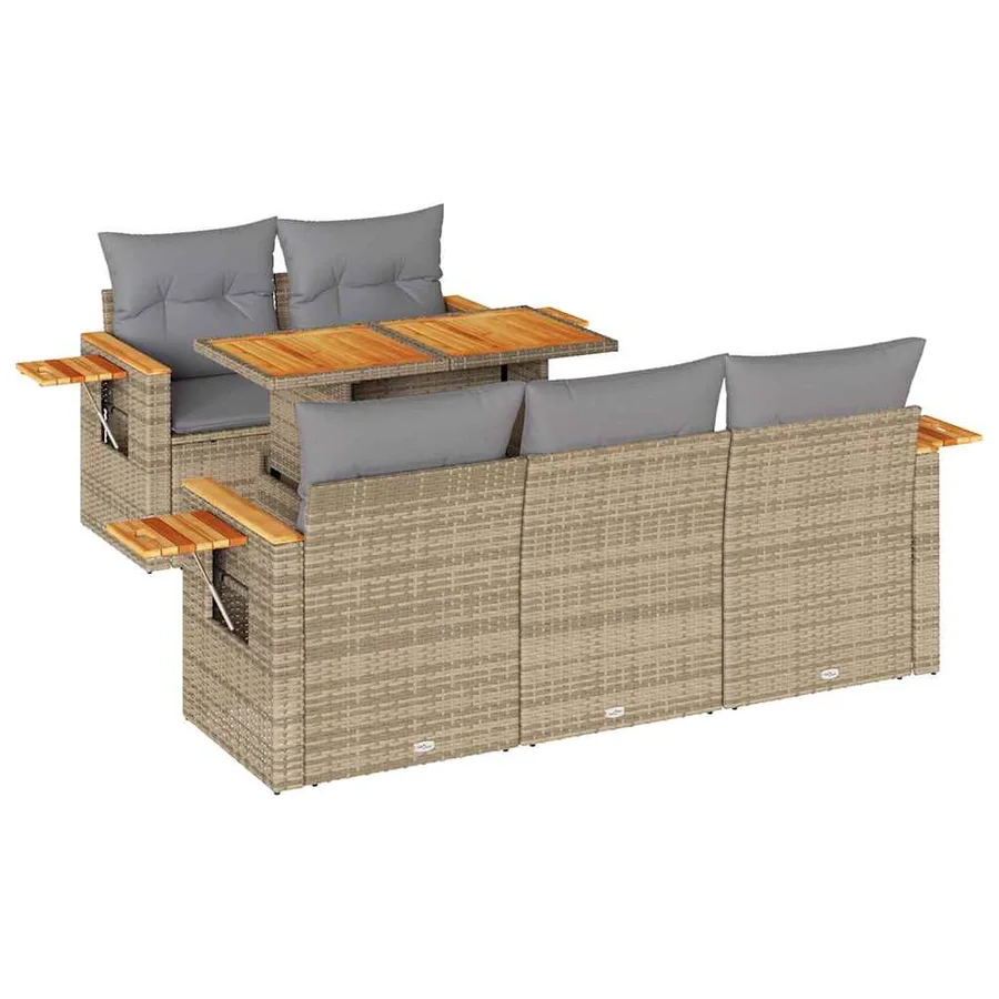 Salon de jardin 6 pcs avec coussins beige résine tressée acacia - 2