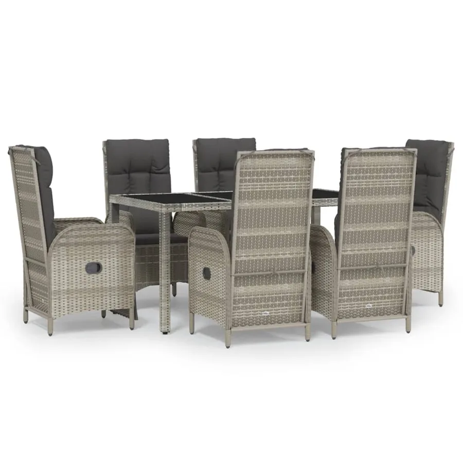 Ensemble à manger jardin et coussins 7 pcs gris rotin - 2