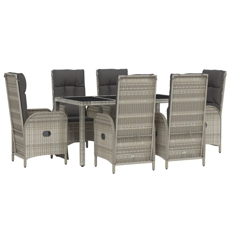 Ensemble à manger jardin et coussins 7 pcs gris rotin - 3