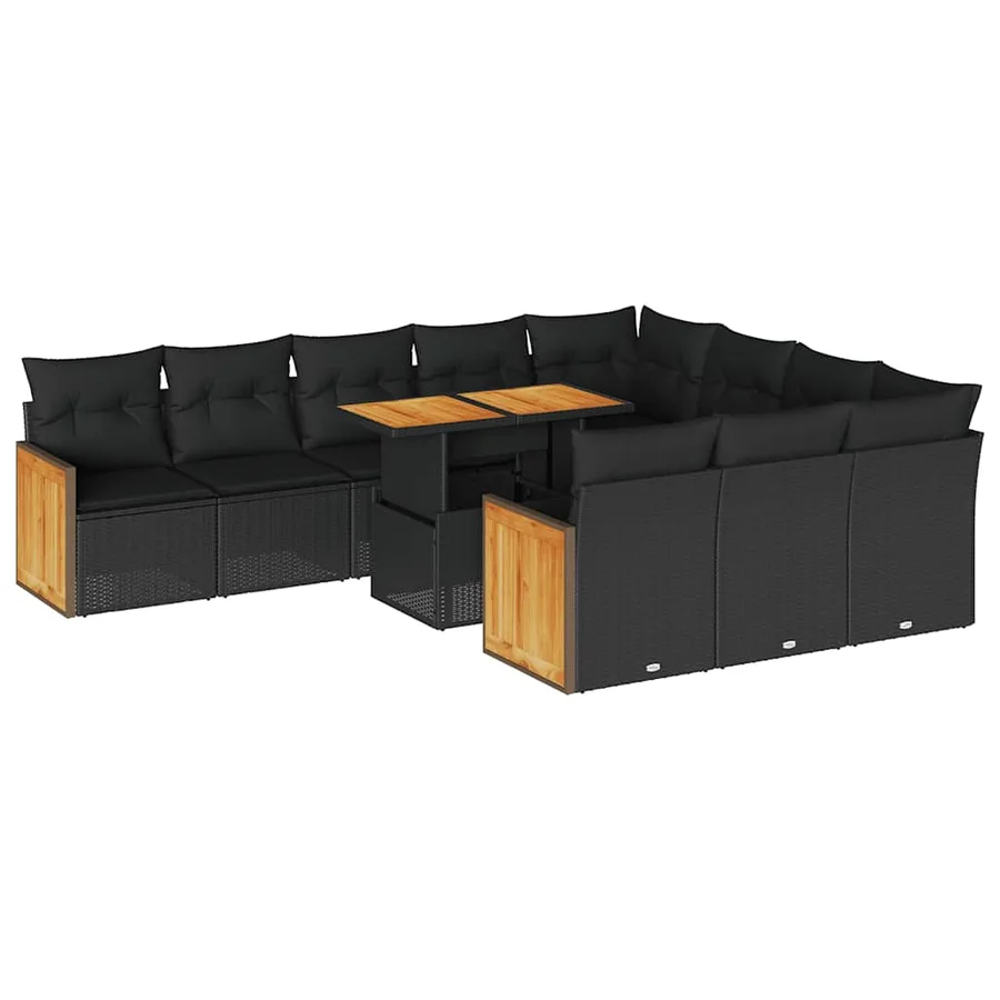 Ensemble de canapés de jardin 11 pcs et coussins rotin acacia - 2