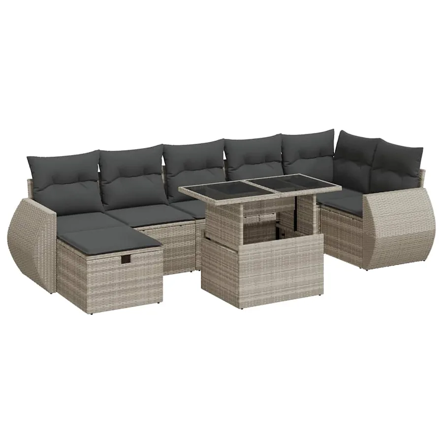 Salon de jardin 8 pcs avec coussins gris clair résine tressée - 2