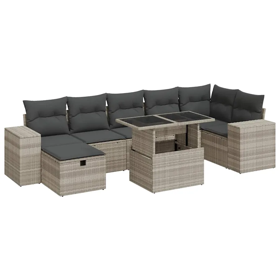 Salon de jardin 5 pcs avec coussins gris clair résine tressée - 2