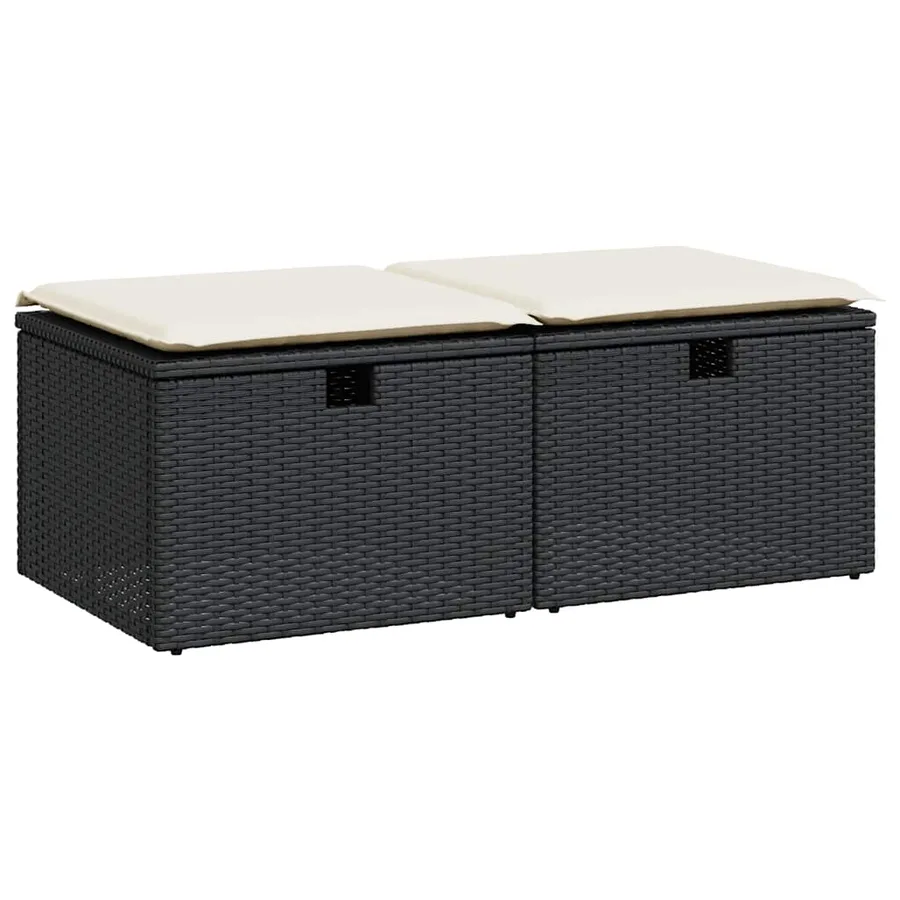 Salon de jardin avec coussins 2 pcs noir résine tressée acacia - 2