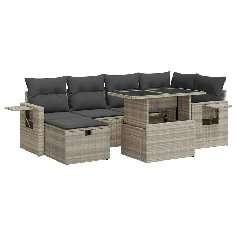 Salon de jardin avec coussins 7 pcs gris clair résine tressée - 2
