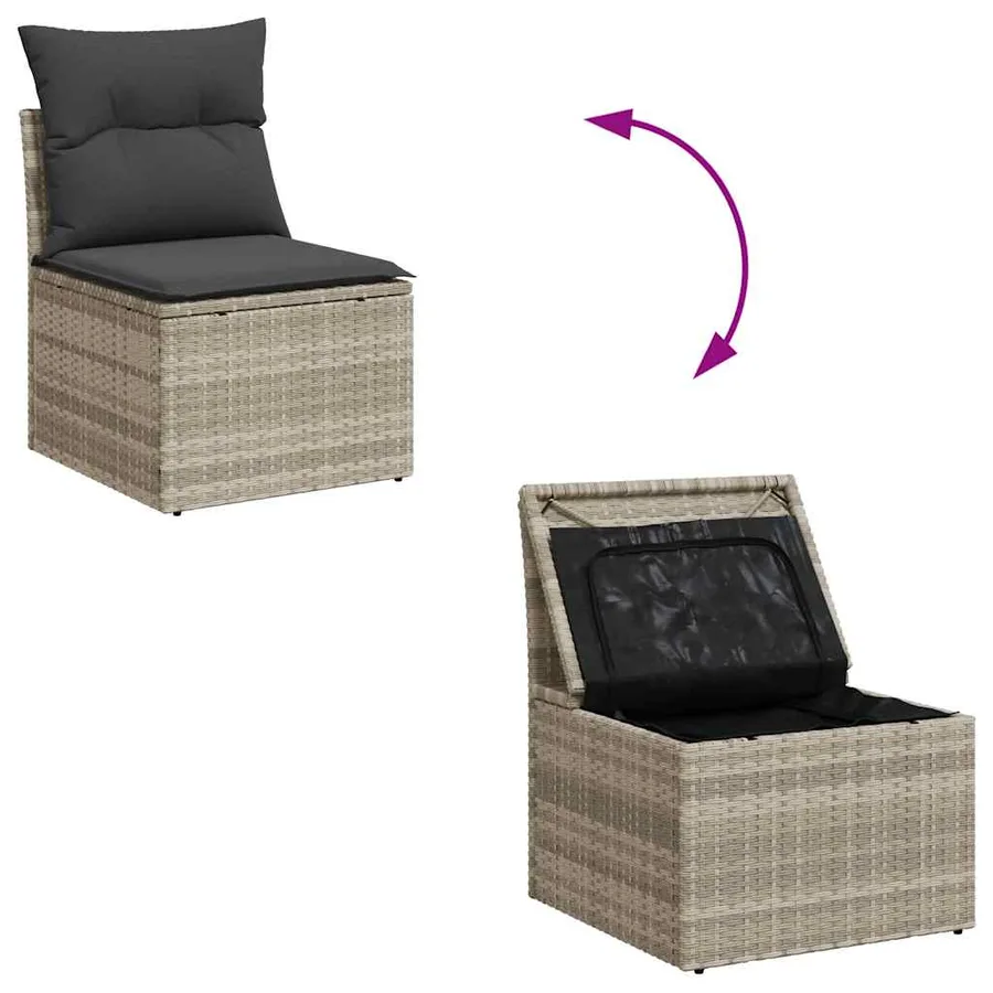 Salon de jardin avec coussins 7 pcs gris clair résine tressée - 8