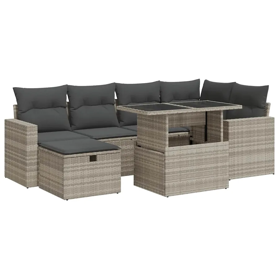 Salon de jardin avec coussins 7 pcs gris clair résine tressée - 2